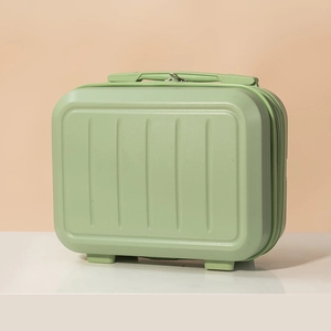 Beauty case da 14 pollici verde menta con strisce verticali e manico per il viaggio