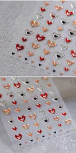 Detailed 3D macro shot of M-752 glitter heart nail stickers with textured matte finish