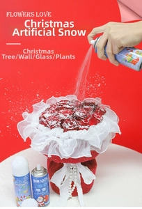 Artificial Christmas snow spray bottle used for creating winter frost on fake roses