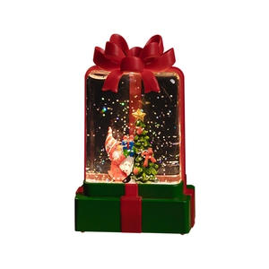 Lanterne boule à neige de Noël en forme de cadeau avec sapin et figurines festives