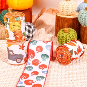 Ruban À Bord Filaire Récolte D'automne Tissu Citrouille Camion Feuille D'érable Action De Grâce Emballage Cadeau Décoratif