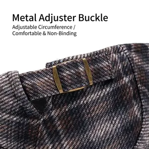 British vintage plaid ivy cap featuring an adjustable bronze metal buckle at the back