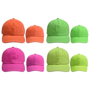 Matching neon cotton baseball caps in four bright colors for parents and children