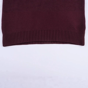 Burgundy short knitted crewneck top with premium ribbed hem and tight weave texture