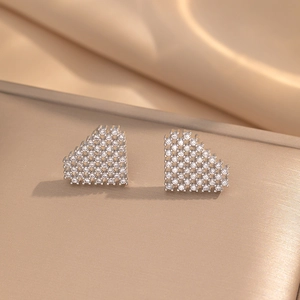 Elegant heart-shaped silver earrings with sparkling cubic zirconia studs for women