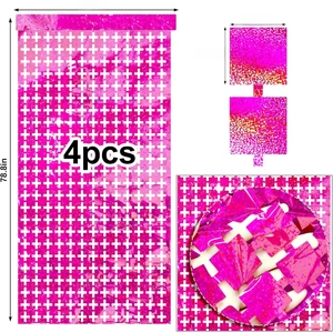 Tenda a frange olografica rosa con motivi a quadri per decorazione di sfondo per feste