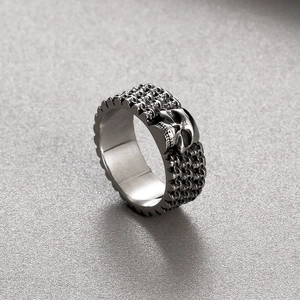 Gothic skull ring for men in retro silver stainless steel with multi-skull reliefs