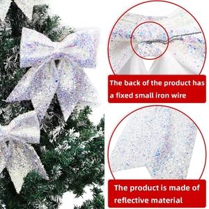 Sparkling white Christmas bow with iridescent sequins and tie wire for tree decoration
