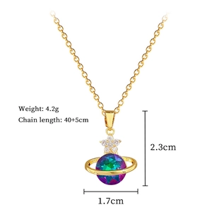 Detailed dimensions of gold star planet necklace with clear crystals and 40cm chain
