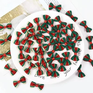 Mini Christmas DIY plaid bows in red and green with gold trim for crafts and decor