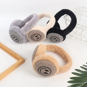 Paraorecchie invernali pieghevoli in peluche con motivo smiley in quattro colori