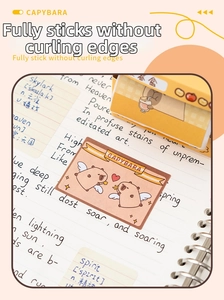 Close-up of cute Capybara cartoon sticky notes applied on a notebook page