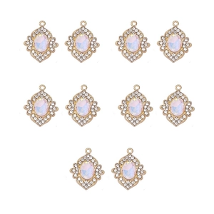 Set of 10 gold alloy charms with colorful opal centers and crystal rhinestone accents