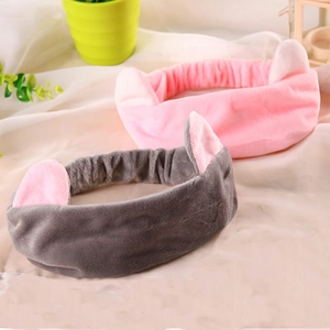 Cute Animal Ears Face Wash Headband Plush Coral Fleece Elastic Hair Band Makeup Skincare Spa Shower For Women Girls