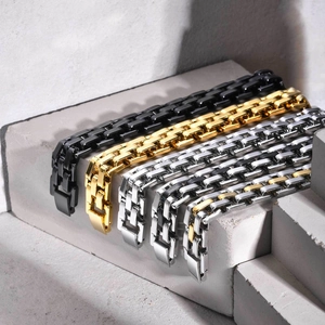Men's stainless steel watchband link bracelets in gold, silver, and black finish