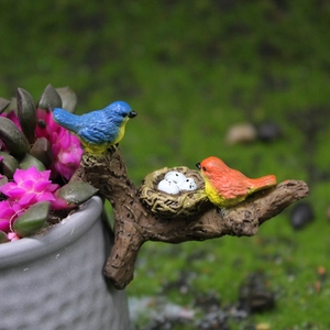 Garden micro landscape bird ornament hanging on succulent pot with bird nest and eggs