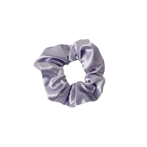 Elegant lavender satin scrunchie with silk-like sheen for stylish ponytails
