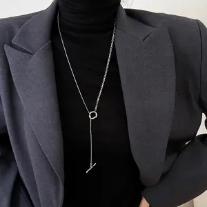 Silver OT clasp chain necklace with minimalist toggle and Y-shaped industrial style design