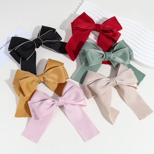 Oversized Bow Hair Clip Polyester Satin Ribbon Streamer Solid Color Hairpin Elegant Hair Accessories For Women