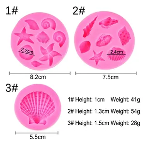 3-piece pink starfish and seashell silicone molds for ocean-themed cake decoration with dimensions