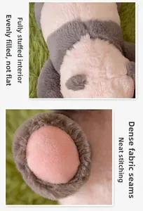 Detailed view of high-quality stitching and uniform plush filling on a cute panda toy
