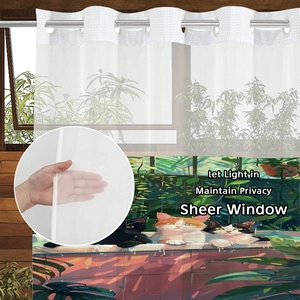 Semi-transparent shower curtain with metal grommets and cute three-cat illustration detail