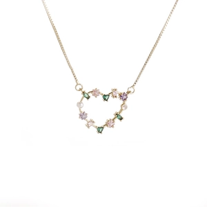 Hart Hanger Ketting Koper Verguld Kleurrijke Zirkonia Imitatieparel Holle Liefde Sieraden Voor Vrouwen Elegant