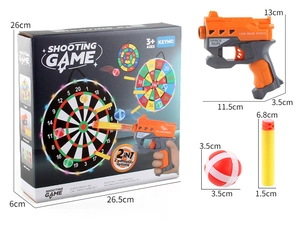 Detailed dimensions of 2-in-1 target box set with toy launcher and sticky balls