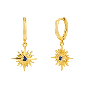 Minimalist S925 sterling silver gold-plated hoop earrings with blue zircon star charms