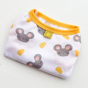 Close-up of lightweight summer pet vest with cartoon mouse and yellow cheese pattern