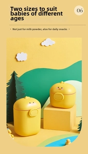 Detailed comparison of two sizes of cartoon duck portable milk powder storage boxes