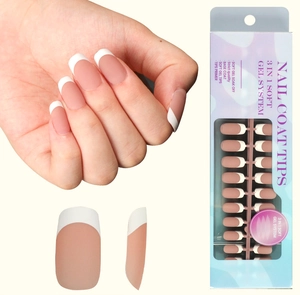 Kit d'ongles press-on French gel souple 3-en-1 avec embouts blancs classiques et emballage