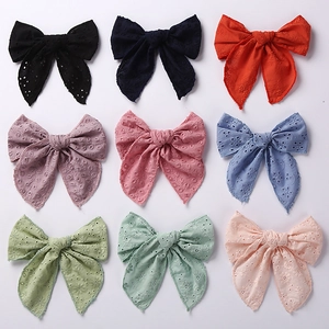 Large Bow Hair Clip Embroidered Cotton Eyelet Lace Alligator Clip Solid Color Princess Style Girls Baby Kids