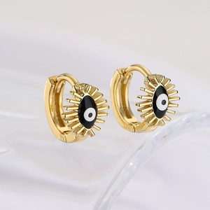 Minimalist 18K gold plated hoop earrings with enamel evil eye charms on glass