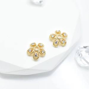 14K gold plated four-leaf clover flower spacers for DIY jewelry with clear crystals