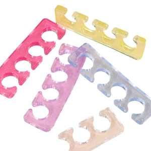 Five colored glitter silicone toe separators for professional nail art and foot care