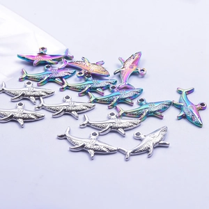 DIY stainless steel shark pendants in silver and rainbow plating for jewelry making