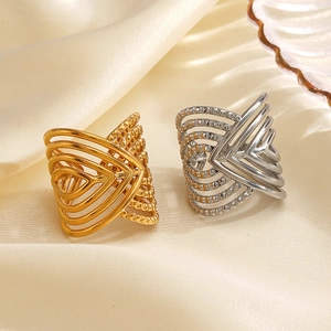 Exaggerated 18K gold plated multi-layer crossover stainless steel ring set for women