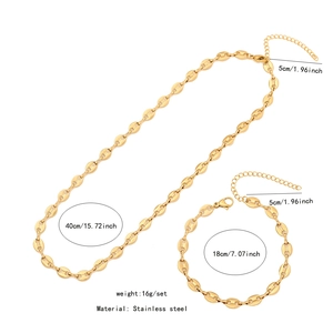 Detailed dimensions of gold stainless steel heart necklace and bracelet jewelry set