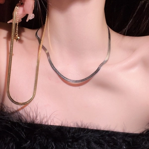 Elegant gold and silver flat snake chain necklace set for women in high-grade titanium steel
