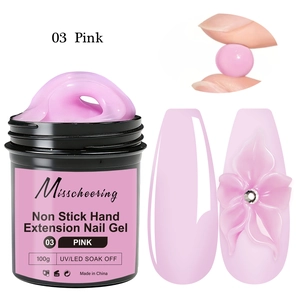 Macro shot of 03 Pink non-stick hand extension nail gel with 3D floral nail art design