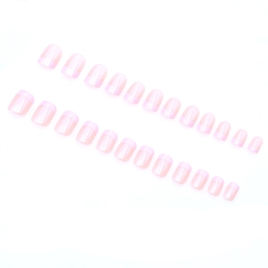Classic pink French press-on nails with white tips, 24-piece minimalist short set