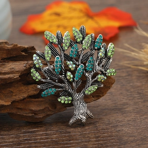Tree Of Life Brooch Alloy Rhinestone Faux Artificial Pearl Vintage Plant Design Retro Unisex Jewelry Accessories For Coat