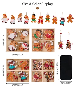 Size comparison and packaging of wooden Christmas gnomes and gingerbread man ornaments