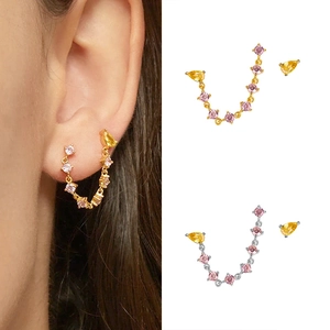 Elegant Long Tassel Rhinestone Drop Earrings For Women With Silver Earring Post Copper Water Drop Shape Jewelry Set