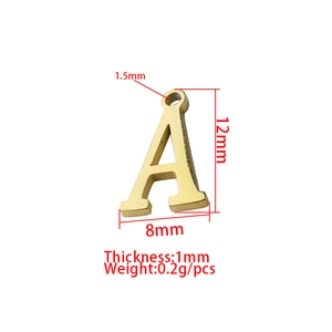 Detailed size parameters of golden letter A stainless steel mirror pendant for DIY jewelry