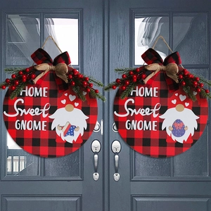 Home Sweet Gnome wooden round welcome sign with interchangeable holiday ornaments