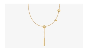 Detail of 18k gold plated stainless steel Y-necklace with creative LOVE letter pendant