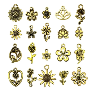 20 vintage gouden bloemenhangers met zonnebloem- en lotusmotieven voor DIY-sieraden maken