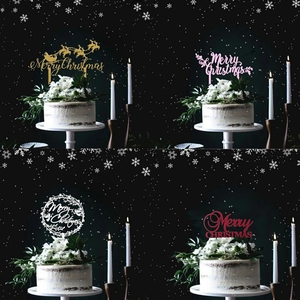 Merry Christmas Cake Topper Acrylic Reindeer Wreath Design Festive Party Dessert Decoration Accessory